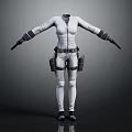White Tactical Jumpsuit With Black Straps Waist Packs And Functional Design