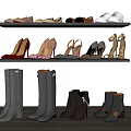 Various Women's Shoes Collection With High Heels Sneakers And Boots On Shelves