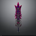 3D Model of Decorative Spear with Pink and Purple Intricate Spiked Design