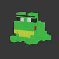 Pixelated Green Frog Figure With Blocky Design Yellow Mouth And Black Background Reflection