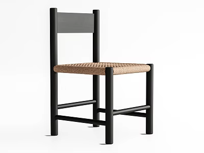 Minimalist Modern Dining Chair With Black Frame And Woven Seat Design 3d model