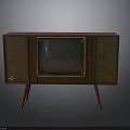 Vintage Electronic Television With Wooden Cabinet Mesh Speakers And Red Legs