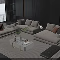 Modern Beige Sofa Coffee Table Combination With Accent Pillows White Marble And Gold Legs