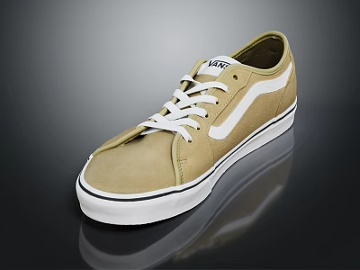 Vans Khaki Canvas Casual Shoes With White Laces And Low Top Design 3d model