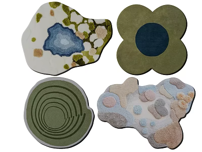 Various Unique Shaped Rugs with Flower Spiral Abstract Patterns and Colorful Tones 3d model