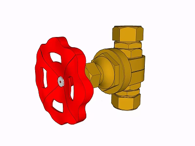 Industrial Brass Valve With Red Wheel And Gold Body Mechanical Components 3d model