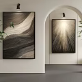 Modern Interior Design With Abstract Wall Art Arched Doorway And Potted Plant