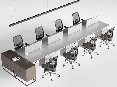 Modern Office Desk With Multiple Chairs Dividers And Side Cabinet 3d model