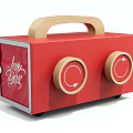 Pink Retro Portable Speaker with Wooden Handle and Dual Speakers BASON