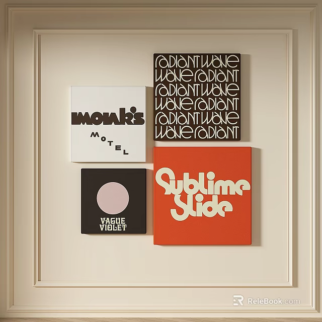 Abstract Paintings On Wall Featuring Typography Elements Momak's Motel And Sublime Slide 3d model 