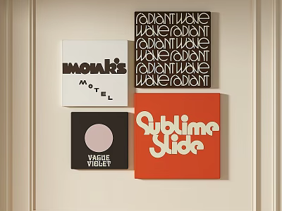 Abstract Paintings On Wall Featuring Typography Elements Momak's Motel And Sublime Slide 3d model