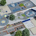 Kids Playground Area With Various Play Structures Colorful Ground And Surrounding Trees