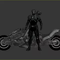 Futuristic Armored Character Standing By Advanced Tech Motorcycle In Sci Fi Design 3d model
