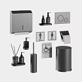 Modern Minimalist Bathroom Accessories Including Tissue Holder Soap Dispenser Trash Can And Restroom Signs
