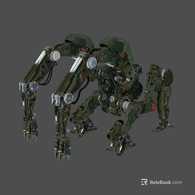 Green Mechanical Spider Character With Multiple Robotic Legs And Metal Joints 3d model