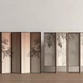 Elegant Traditional Asian Room Divider with Tree Patterns Wooden Frames and Neutral Tones