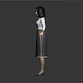 3D Character Woman In White Top With Pink Bow Gray Skirt Arms Outstretched Standing Pose