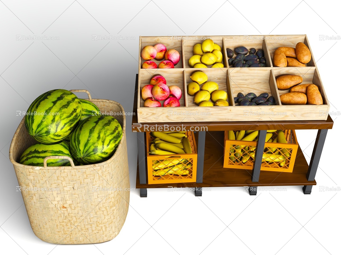 Apple Banana Mango Supermarket Fruit Rack Watermelon Wholesale Fruit Supermarket Store Fruit Store 3d model