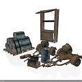 Modern Industrial Interior With Vintage Wooden Barrels Rustic Cart And Shelf