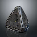 Black Pyramid shaped Tech Enclosure Featuring Geometric Panels and Yellow Indicator Lights 3d model