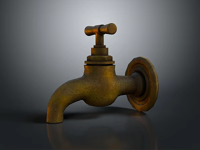 Vintage Rusty Brass Wall Mounted Faucet For Home Bathroom Kitchen Use 3d model