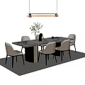 Modern Dining Table Set With White Marble Top And Six Light Gray Chairs 3d model