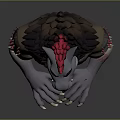 Fierce Mythical Creature Character With Red Horns Sharp Teeth Brown Mane And Red Arm Tattoos