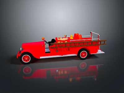 Vintage Red Fire Truck Model With Ladder Seats And Black Wheels 3d model