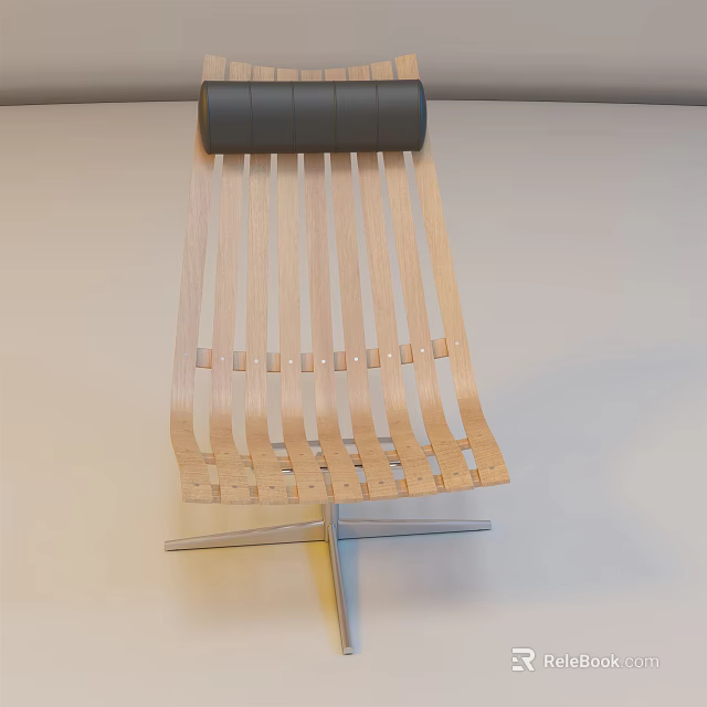 Wooden Strip Leisure Chair With Curved Backrest And Stable Base 3d model 