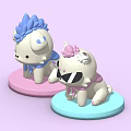Children's Cute Cartoon Dog And Cat Toys With Hair Sunglasses On Pink Blue Bases