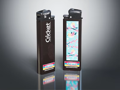 Cricket Lighters With Brown Case And Colorful Bird Pattern Design 3d model