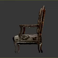Classic Carved Wooden Single Sofa With Patterned Beige Brown Fabric Upholstery And Ornate Armrests
