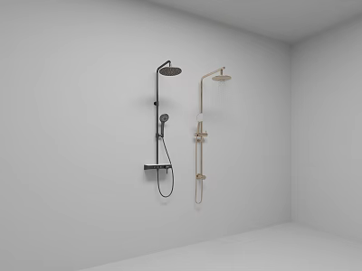 Black And Brass Wall Mounted Shower Systems With Rainfall And Handheld Heads 3d model