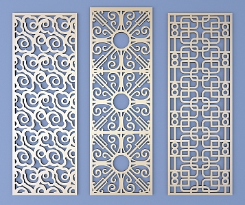 Chinese-style openwork window pane lattice openwork carved flower 3d model