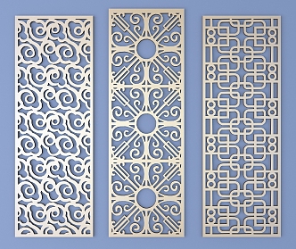 Chinese-style openwork window pane lattice openwork carved flower 3d model