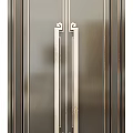 Modern Double Doors Design With Wooden Frame Red Circular Accents And Grid Patterns