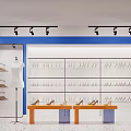 Blue Themed Studio Interior Design With Framed Portraits Lighted Mirror White Cabinets And Orange Accents
