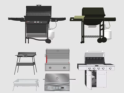 Different Types Of Outdoor Grills With Portable Standing Metal Frame And Shelf Designs 3d model