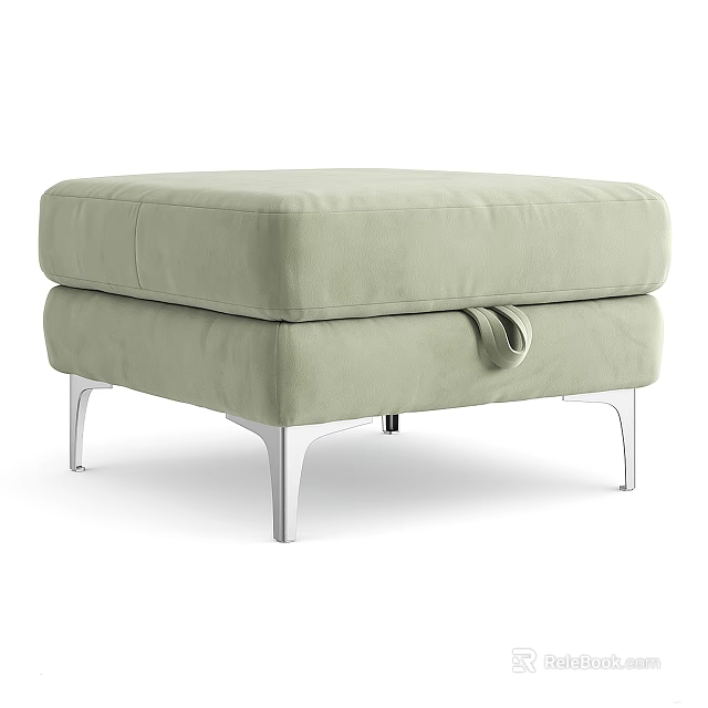 Modern Light Green Velvet Ottoman with Comfortable Upholstery and Sturdy Metal Legs 3d model 