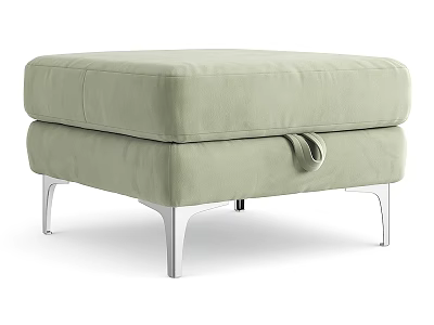 Modern Light Green Velvet Ottoman with Comfortable Upholstery and Sturdy Metal Legs 3d model