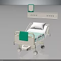 Hospital Bed Medical Equipment with Adjustable Features Control Panel Wheels and Green Mattress