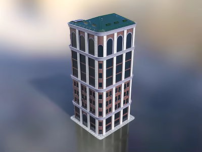 Tall Multi Story Hotel Building With Green Roof And Arched Windows Classical Modern Exterior Design 3d model