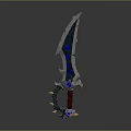 Fantasy Decorative Sword With Blue Glowing Runes Red Handle And Spiked Design