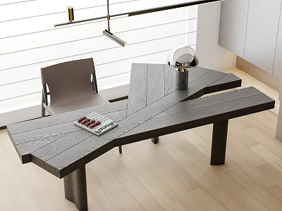 Modern Luxury Black Wooden Tea Table and Matching Chairs with Minimalist Design and Metal Ornaments 3d model