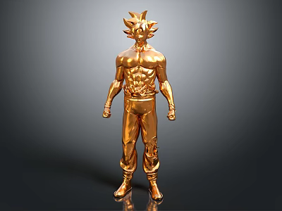Golden Humanoid Figurine With Muscular Build In Standing Pose Design 3d model