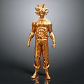 Golden Humanoid Figurine With Muscular Build In Standing Pose Design