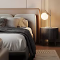 Modern Elegant Bedroom Interior Design With Brown Headboard Table Lamps Curtains And Ottoman