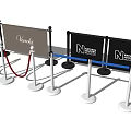 Stanchion Barriers Featuring Red Blue Ropes And Branded Signage For Crowd Control