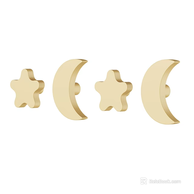 Golden Decorative Household Items Star And Moon Shaped Small Ornaments For Home 3d model 