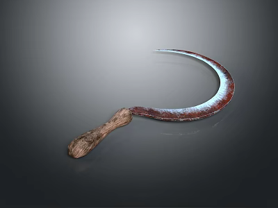 Rustic Sickle With Wooden Handle And Curved Red Silver Metal Blade As Agricultural Tool 3d model